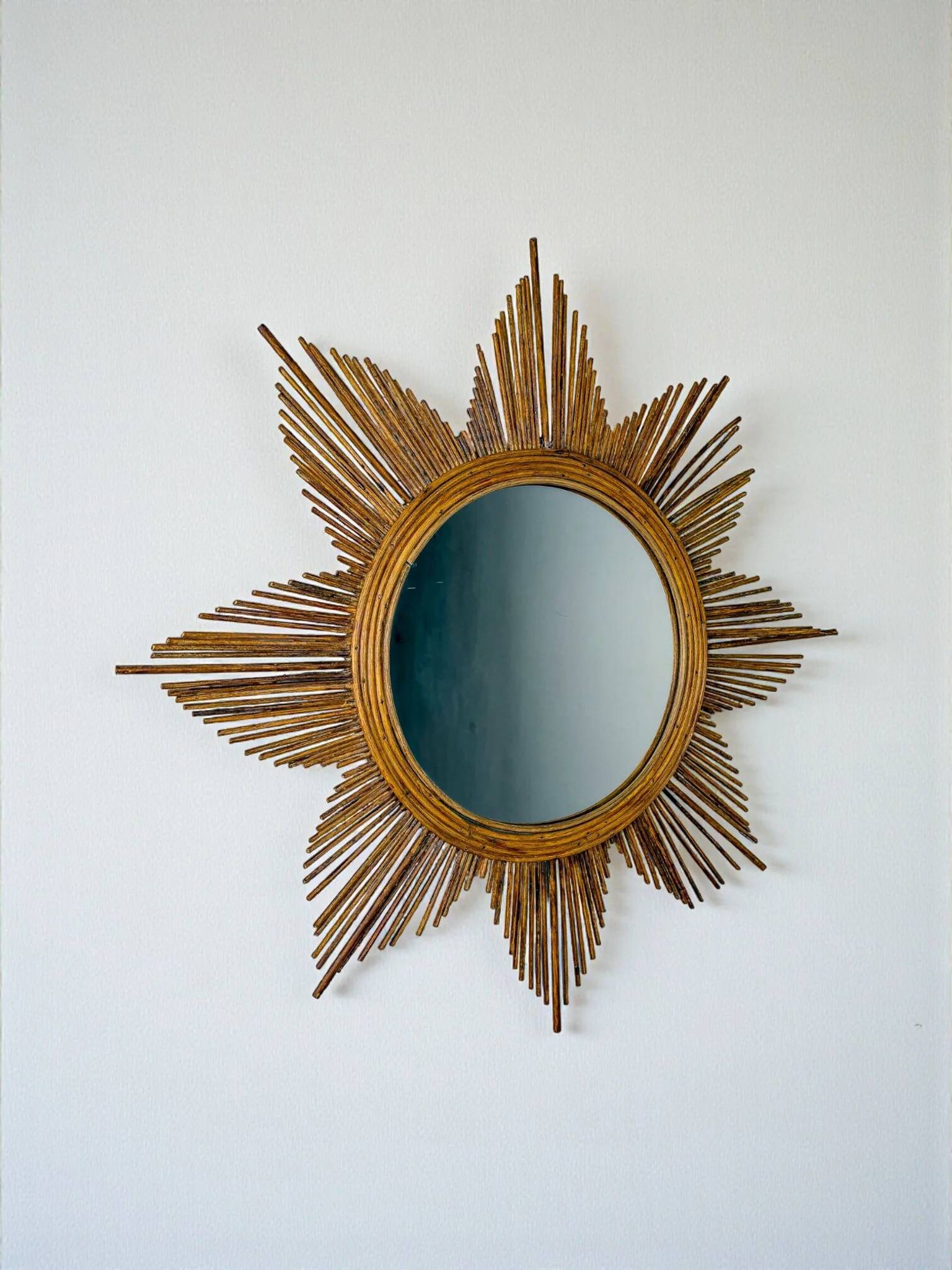 Starburst rattan sunburst mirror, Spain, 1960s