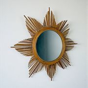 Starburst rattan sunburst mirror, Spain, 1960s