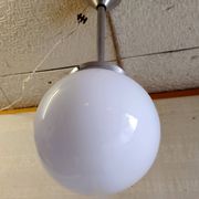 Art Deco aluminium suspension with XL opaline globe - mid 20th century.