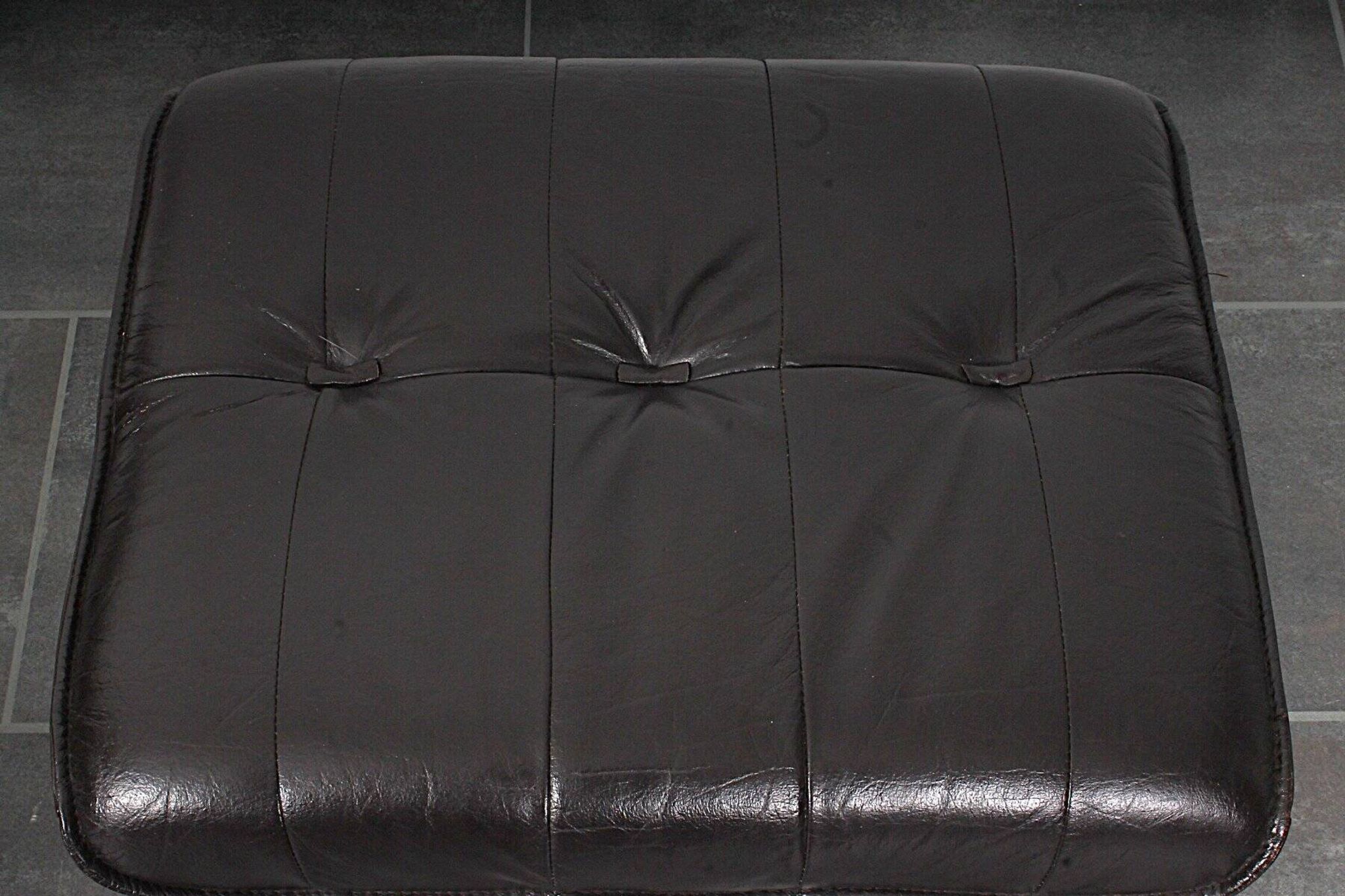 Unico 1970s Dark Brown Leather Lounge Chair and Ottoman Set of 2