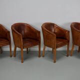 Fauteuils club style art déco en cuir cognac, pays-bas, set de quatre