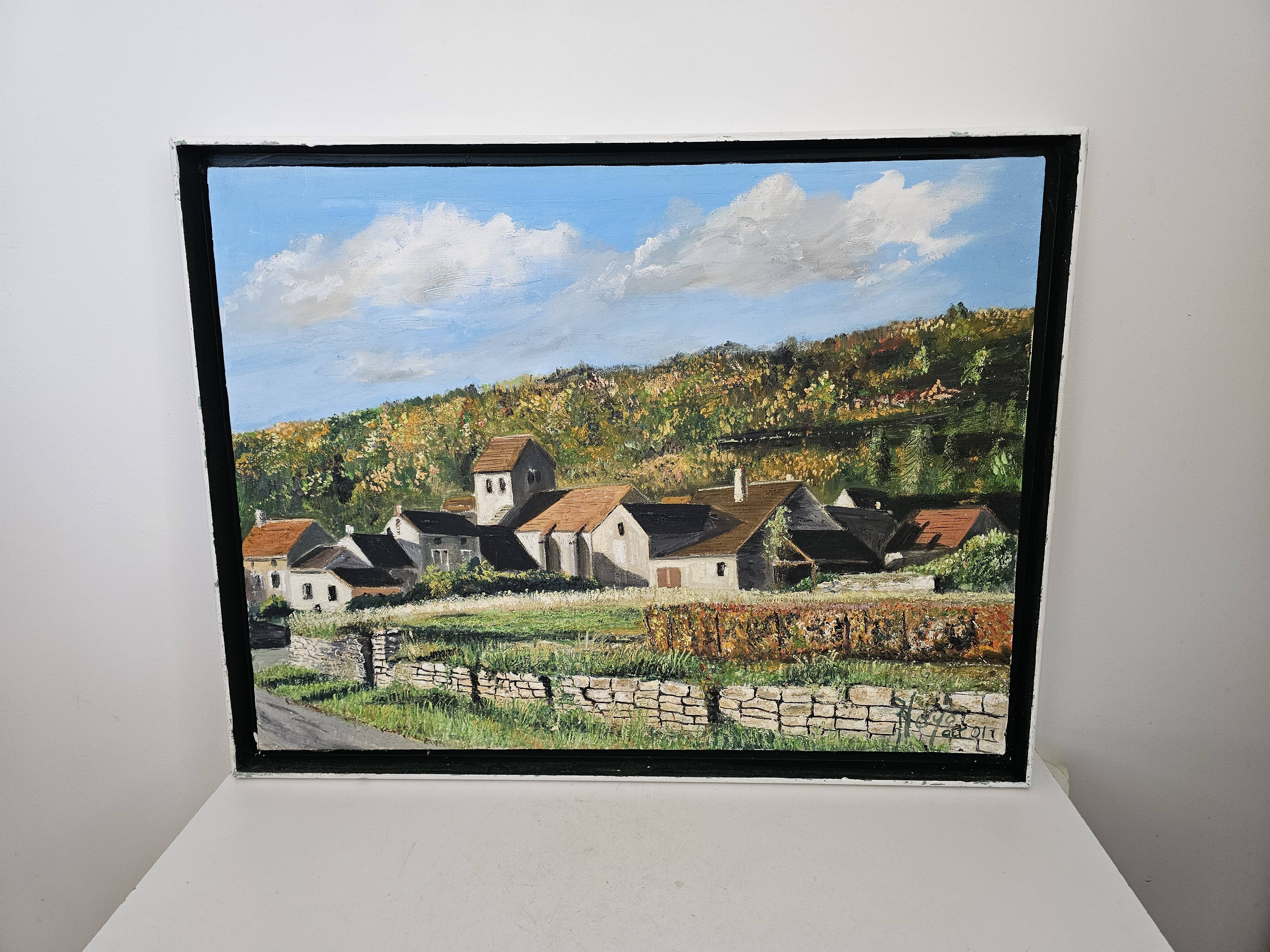 Oil on Canvas Painting of a Burgundian Village signed Blayo