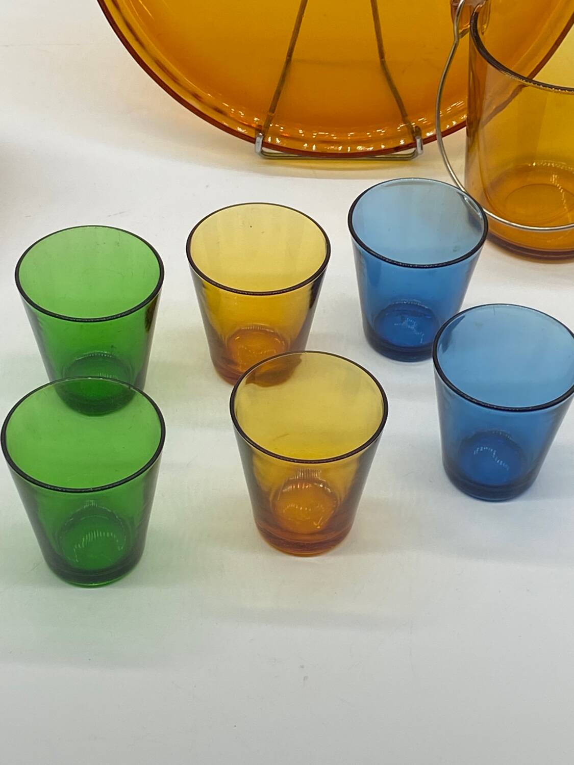 Service à apéritif vintage en verre de couleurs, Duralex-Vereco