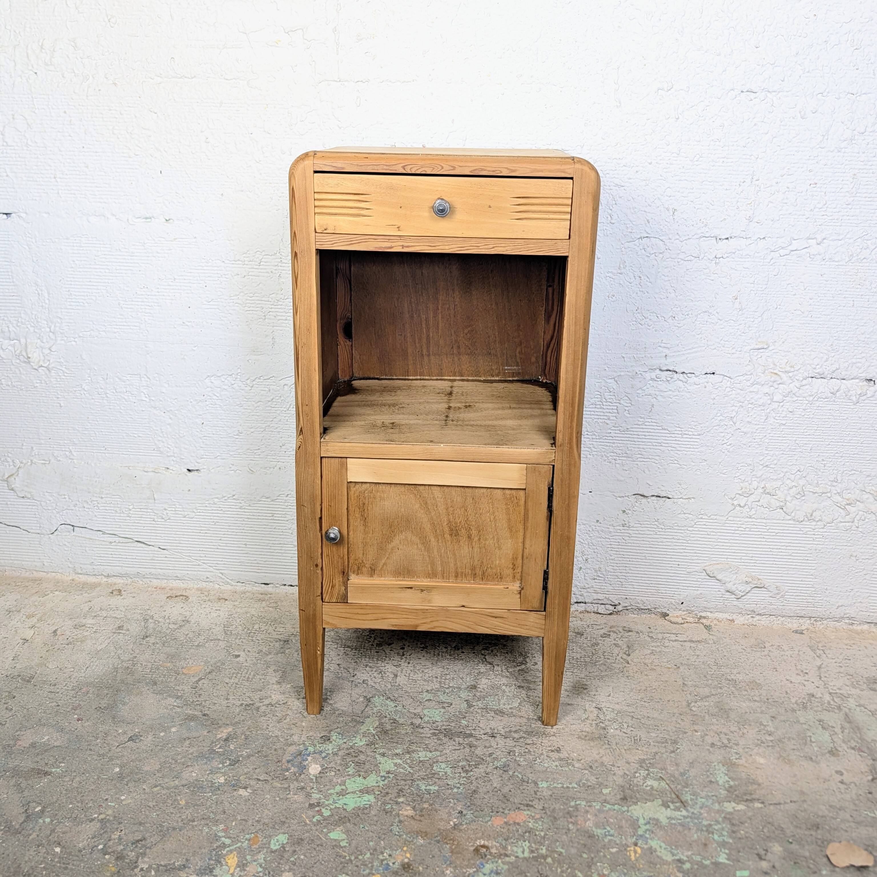 Art Deco bedside table in pine