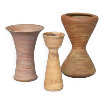 Stoneware handmade midcentury vase set/3