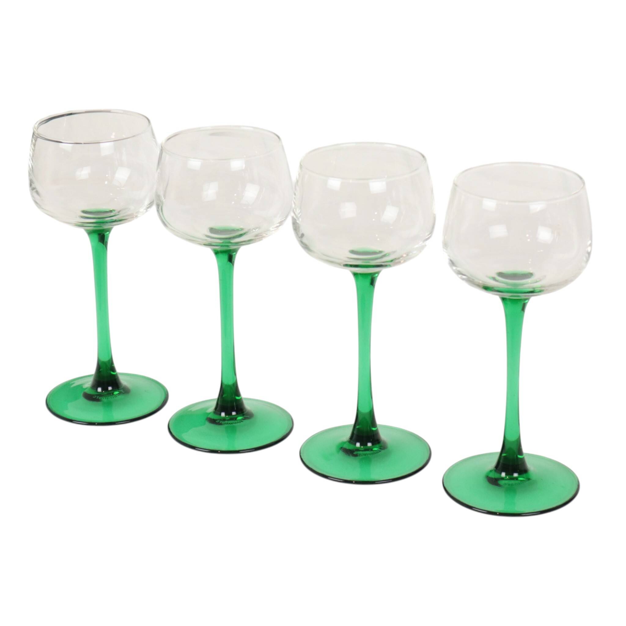 Set of 4 Vintage Luminarc Alsace Wine Glasses Narrow Green Stems