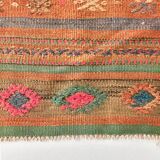 5x8 Green & Orange Striped Pattern Persian Kilim Rug, 155x250Cm