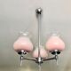Chandelier 3 fires chrome and corollas of pink glass 1970