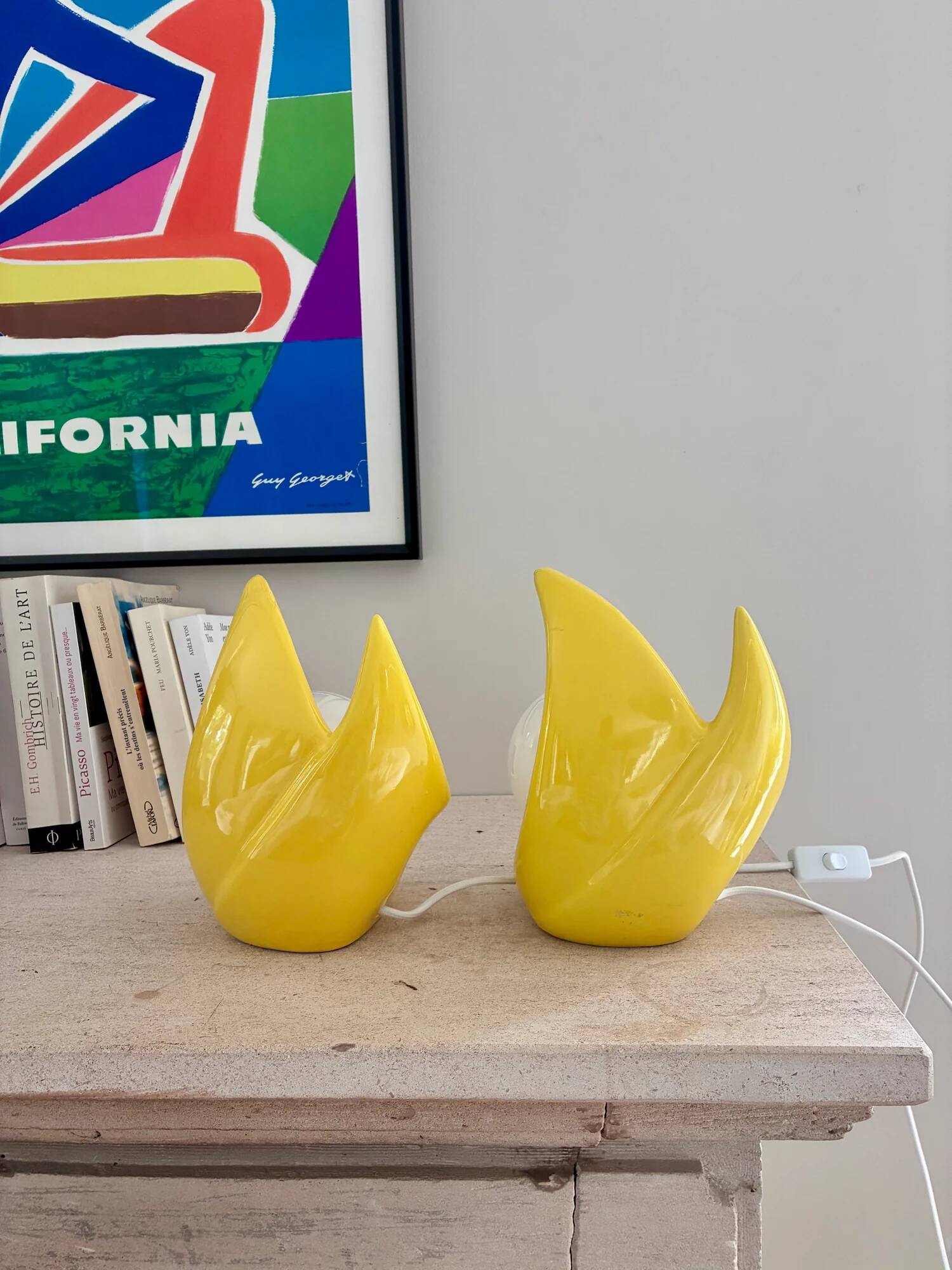 Pair of bright yellow POP lamps - 1980.