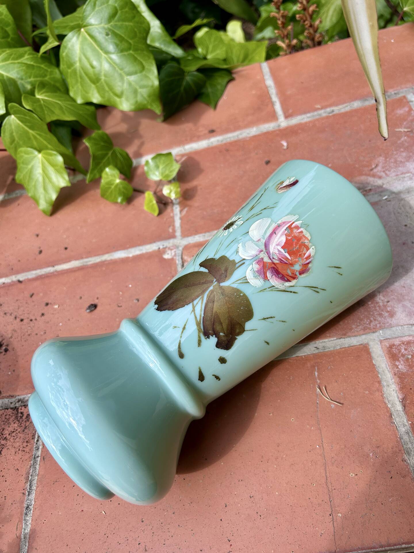Vintage celadon green opaline vase