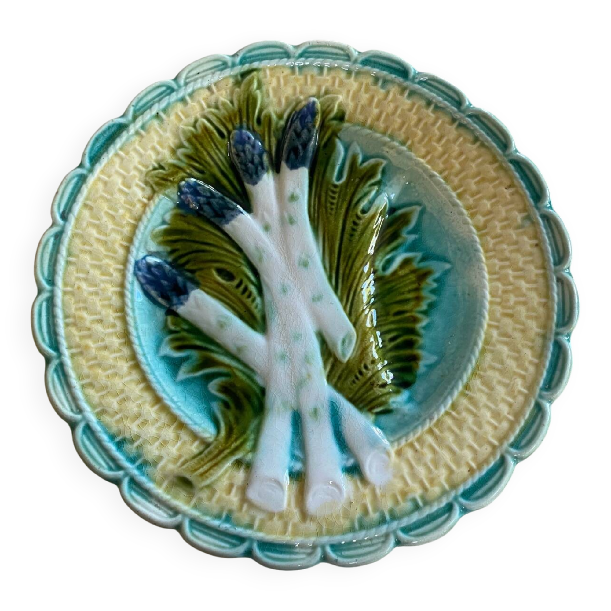 Assiette à asperges, artichaut en majolique