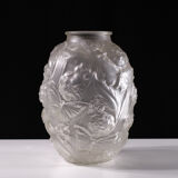 Satin pressed glass art deco vase, 1930s