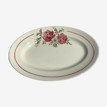 Dish oval Badonviller model Strasbourg cream decoration roses