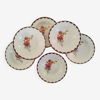 Assiettes creuses porcelaine opaque hbcm creil montereau modèle huguette vintage