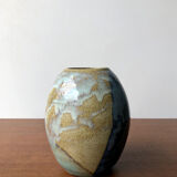 Blue and beige enamel vase