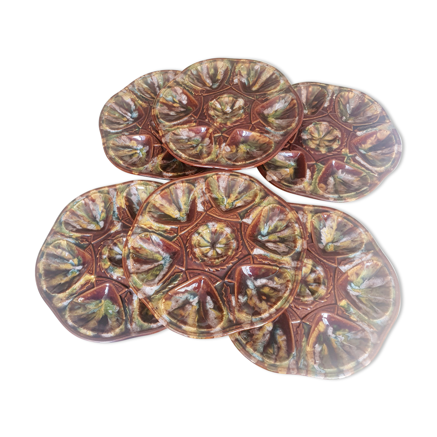 Ensemble de 6 assiettes barbotine coquilles saint jacques