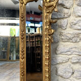 Mirror with parecloses with pediment, gilded with gold leaf