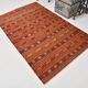4x7 Red Orange Striped Handmade Wool Kilim Rug
