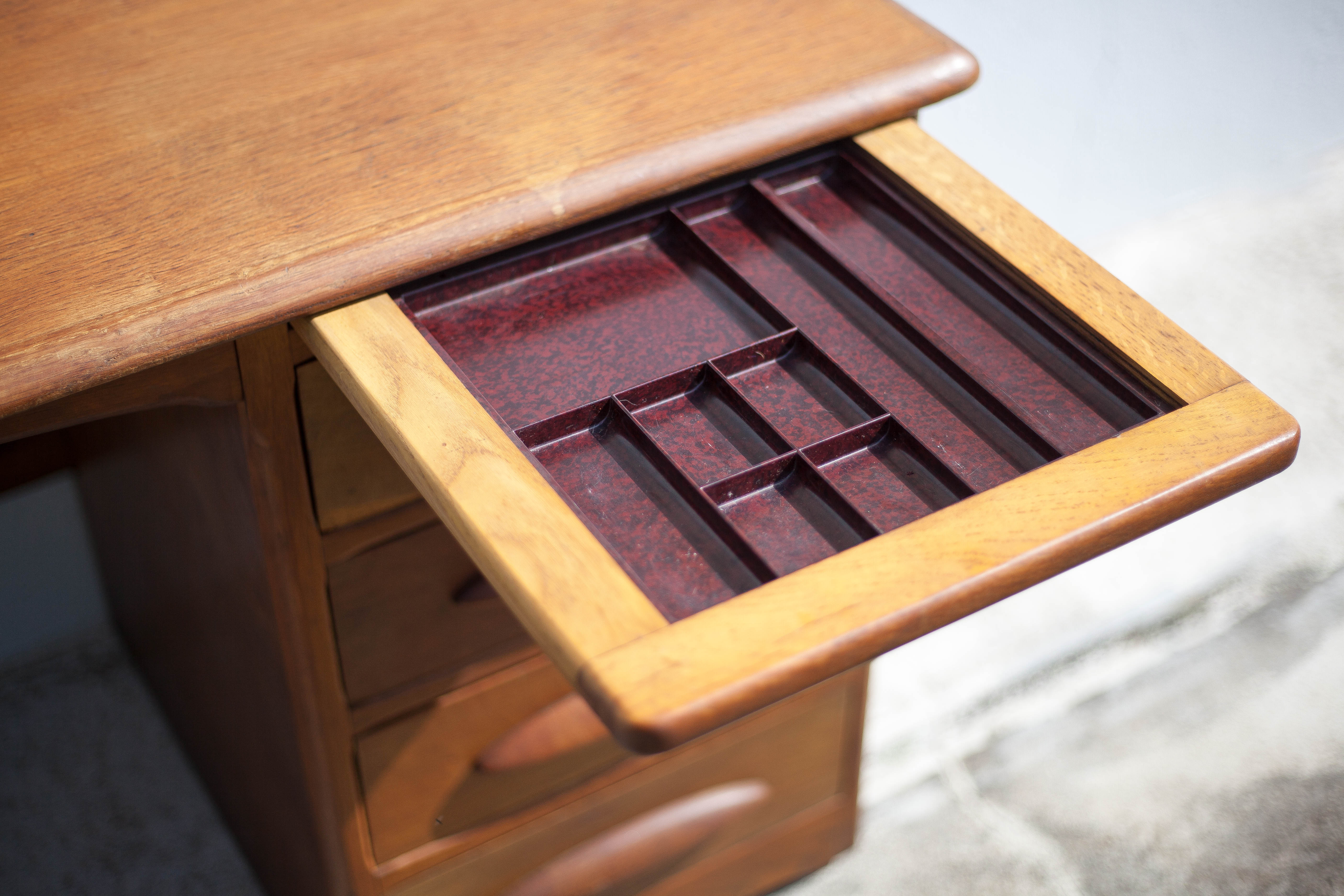 American wood desk, desk with drawers and folding extension, 50s