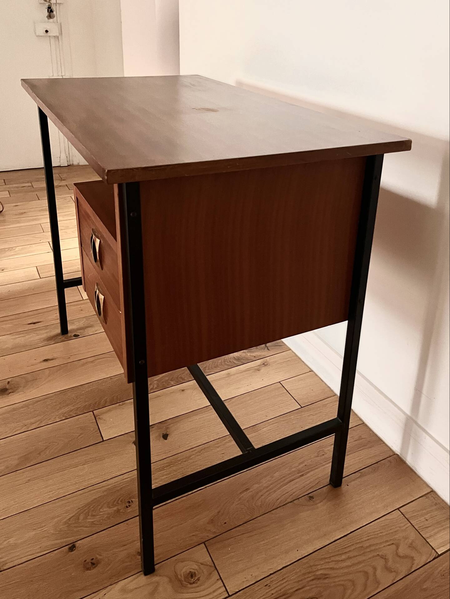 Vintage wooden metal desk design from the 1950s.