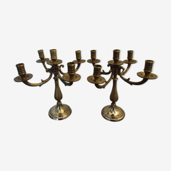 Paire de chandeliers 5 feux en bronze