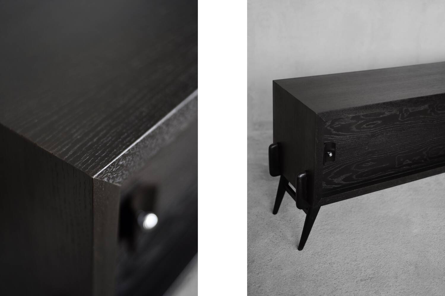 Mid-Century Scandinavian Modern Dark Oak Sideboard with Wood and Metal