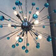 Lustre ovale spoutnik en verre de murano bleu clair « star »