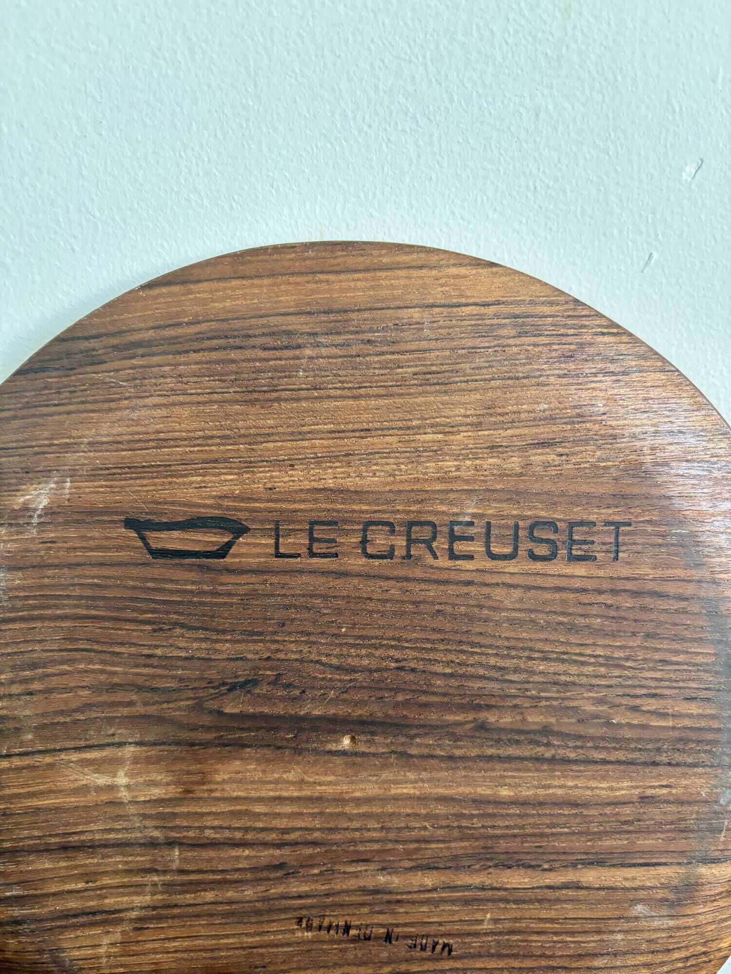Very beautiful vintage Le Creuset wooden trivet, stamped LE CREUSET.