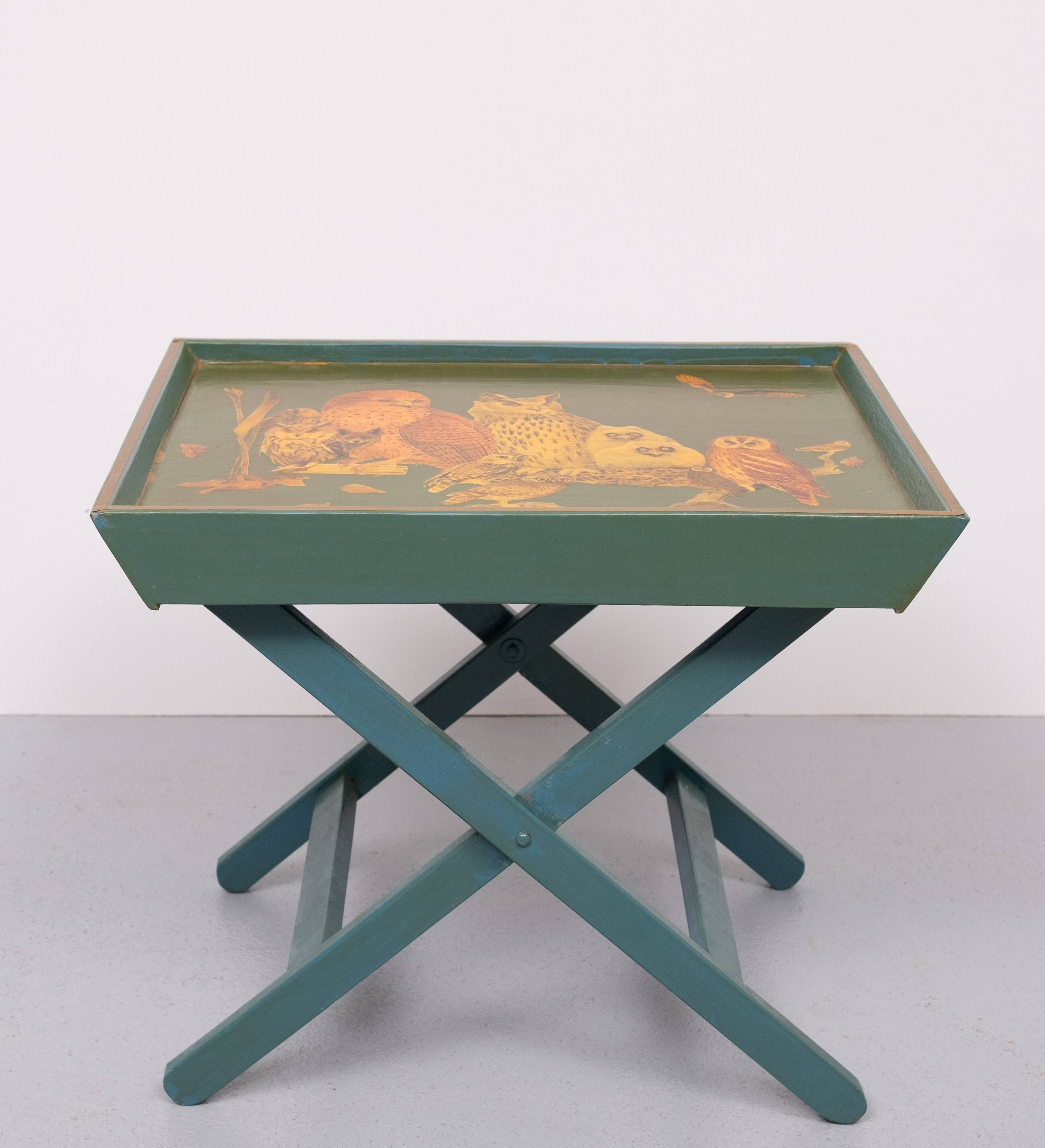 Turquoise Owl cross legs Serving table 1950s