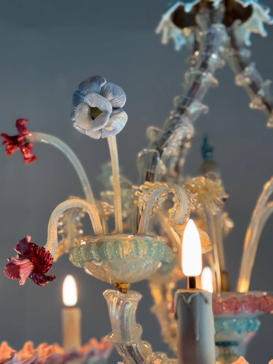 Venetian Rezzonico chandelier in multi-colored Murano glass, circa 1900