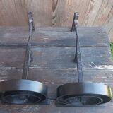 Pair of wrought iron fireplace andirons circular shape vintage