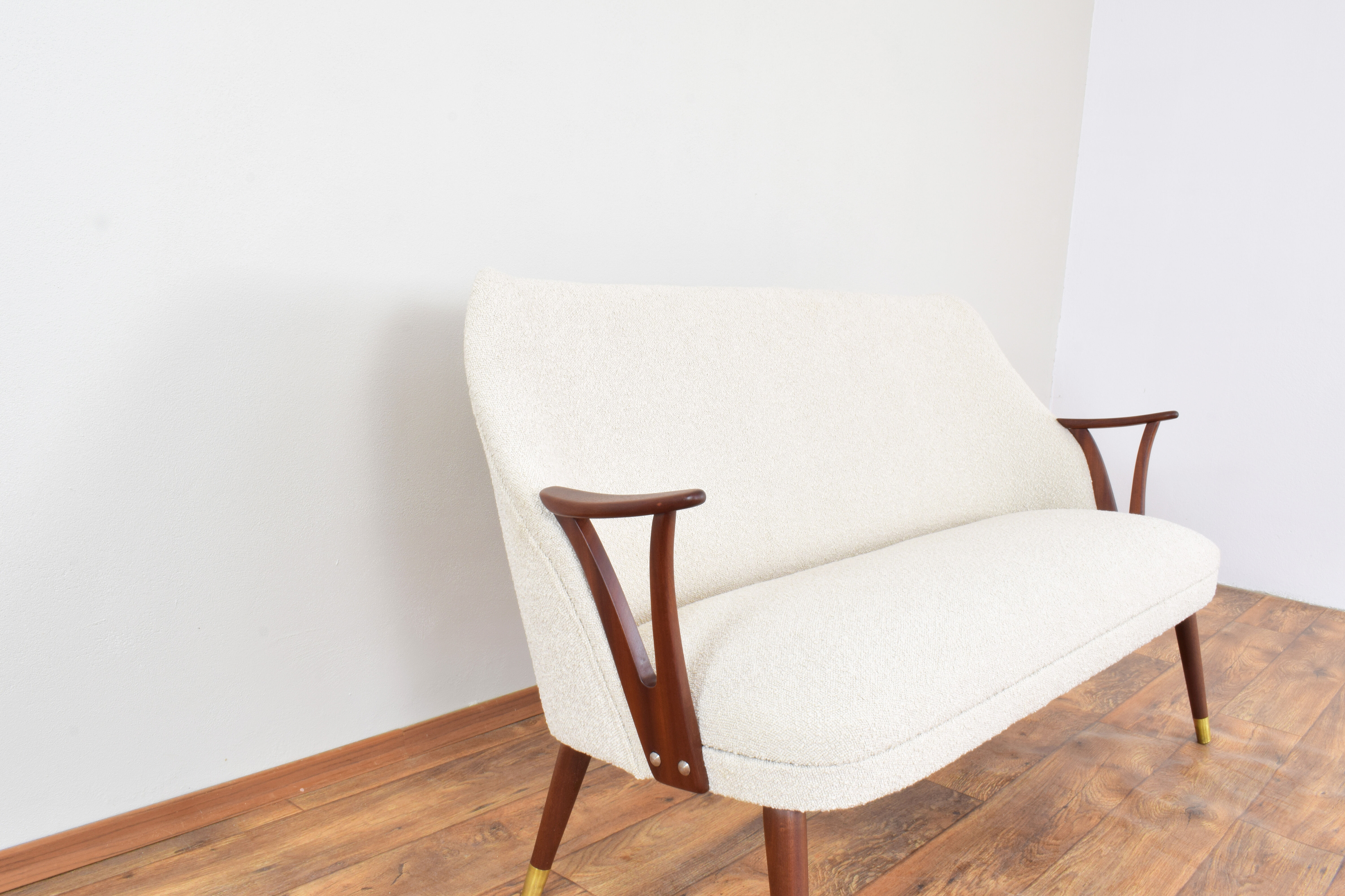 Mid-Century Norwegian Teak & Boucle Sofa, 1960s.