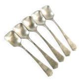 Ensemble de 5 cuillères à glace, métal blanc argenté, Allemagne, années 1930.