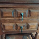 Antique wooden side table with 2 vintage drawers
