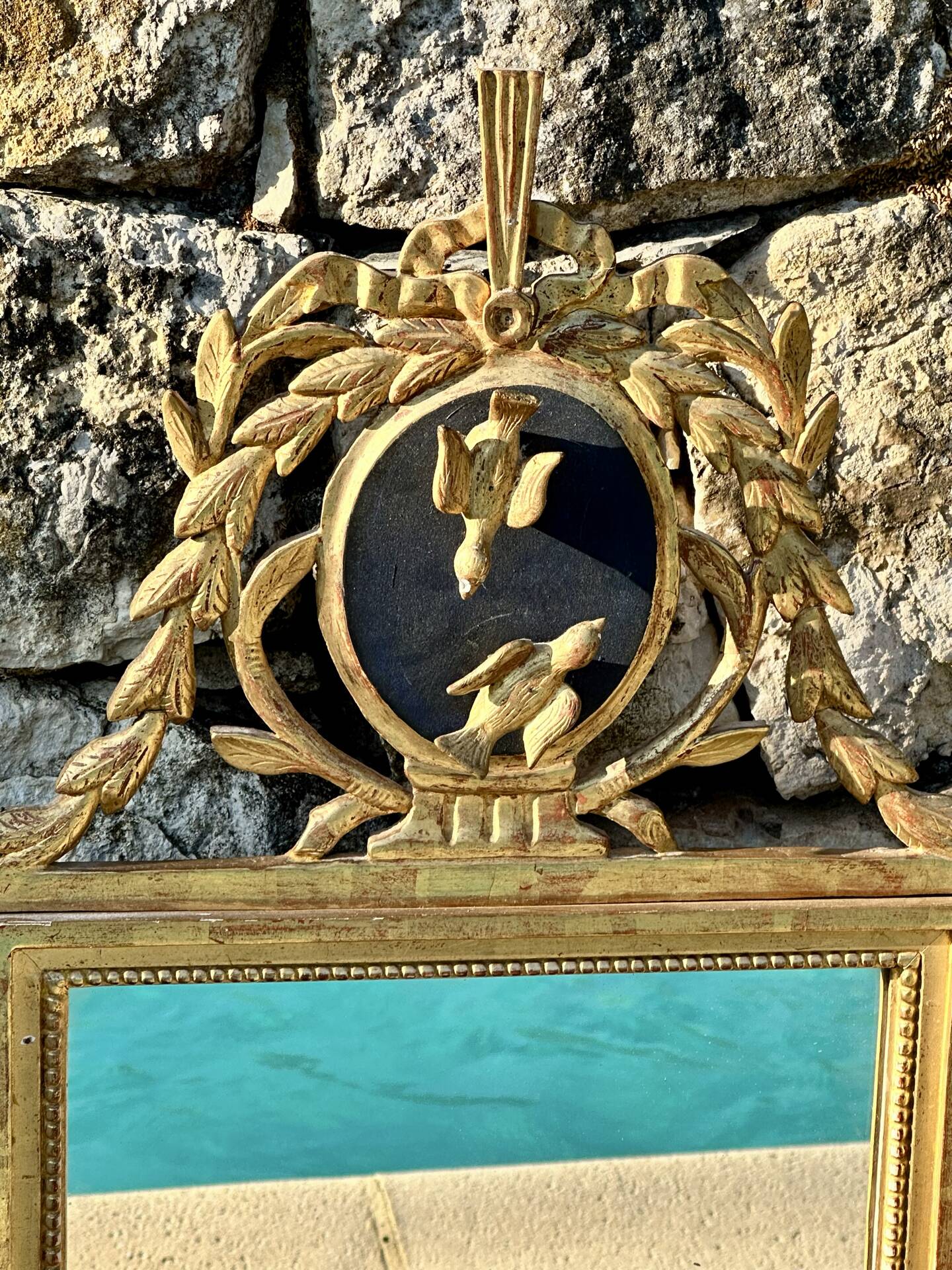 Trumeau mirror "To the Birds" in Louis XVI style, 19th century.