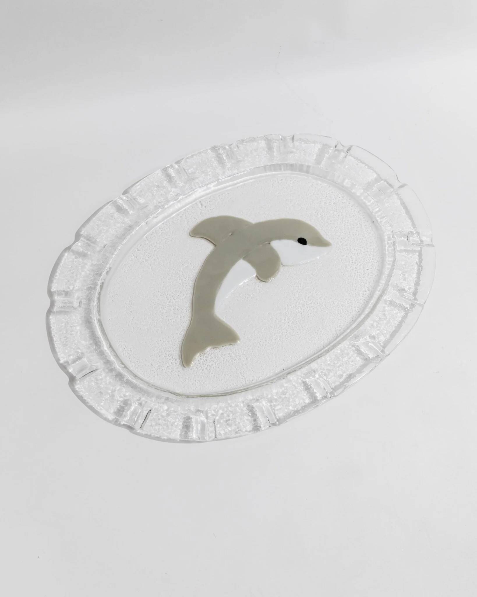 Vintage Murano glass serving platter with dolphin decoration, Italy, 1980s.