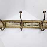 Solid teak coat hook with 3 double cast iron hooks