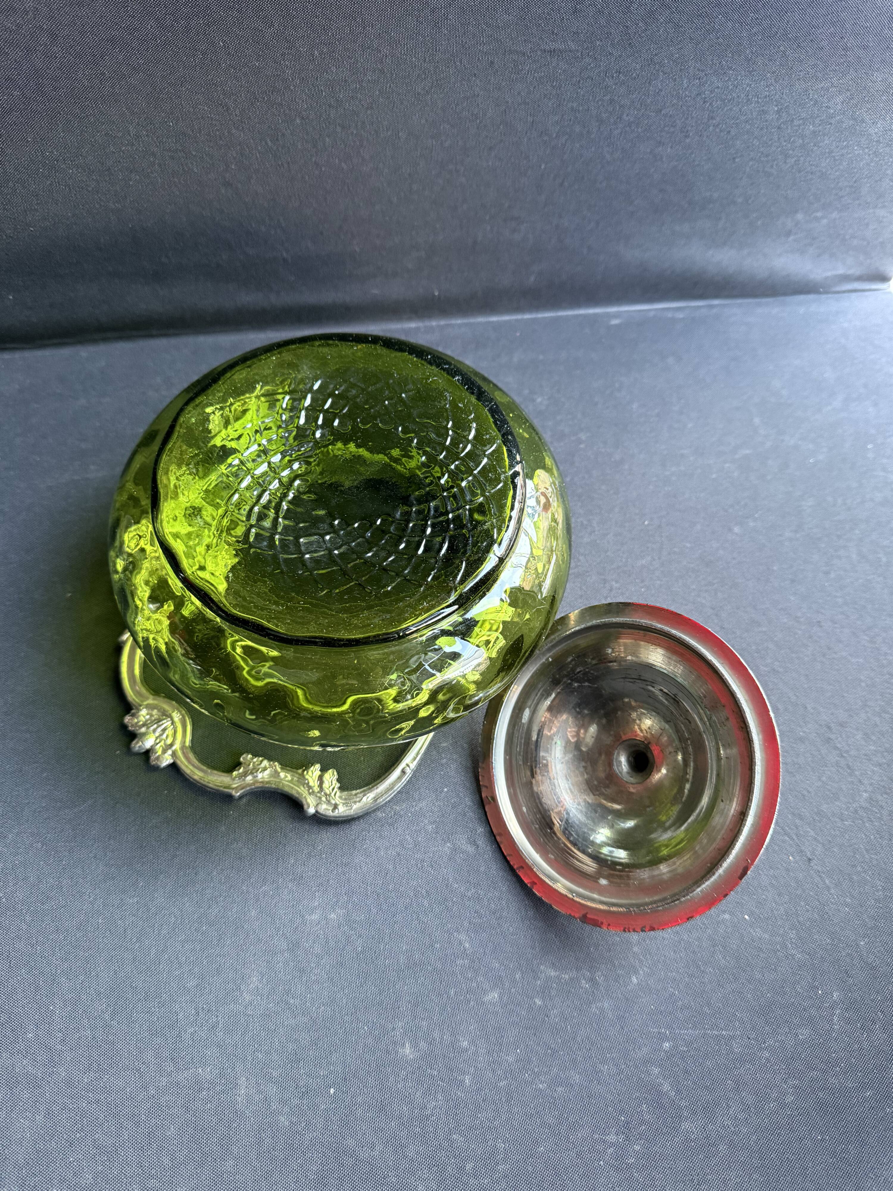 Absinthe green glass and silver metal biscuit maker