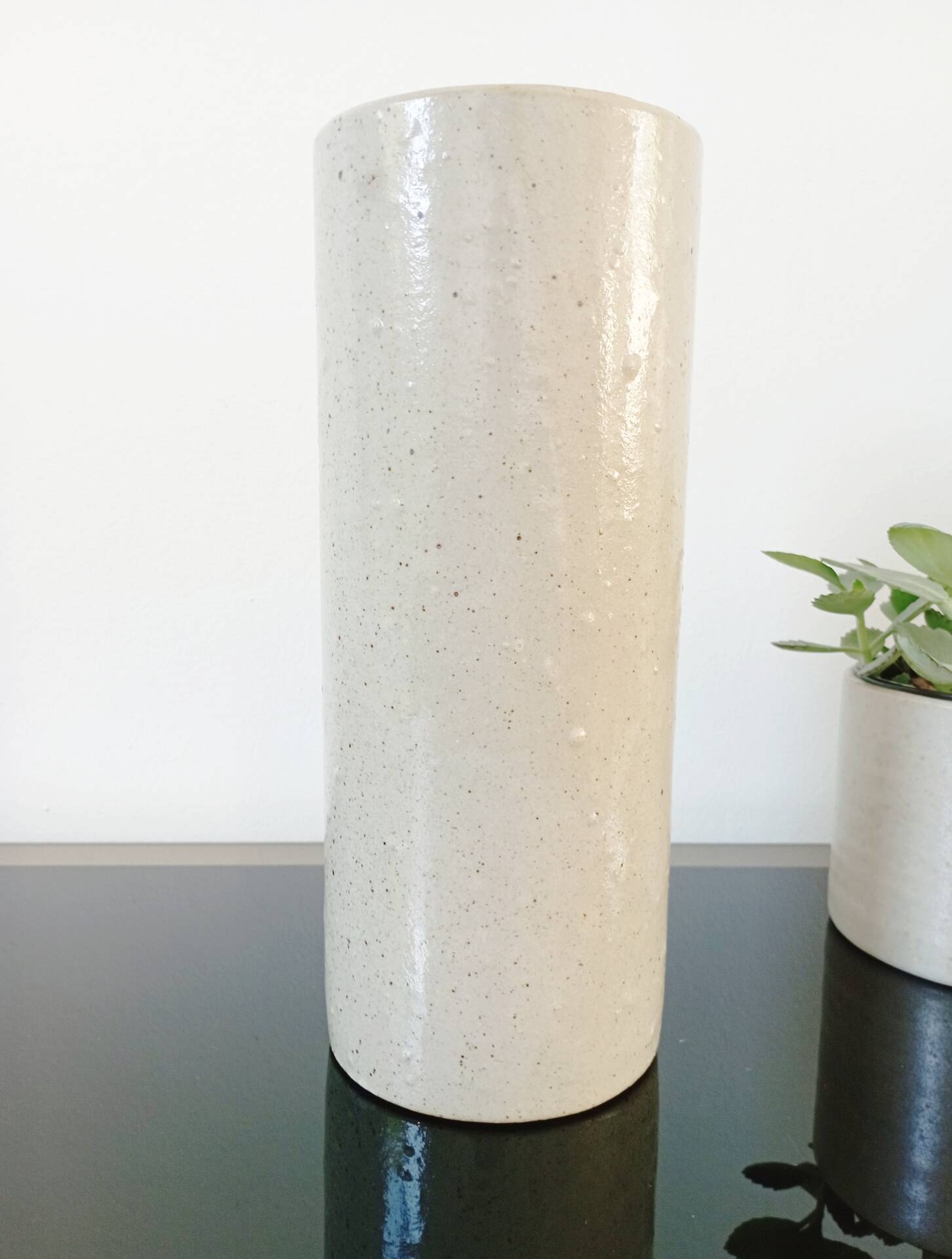 Vintage glazed stoneware cylinder vase - 1970