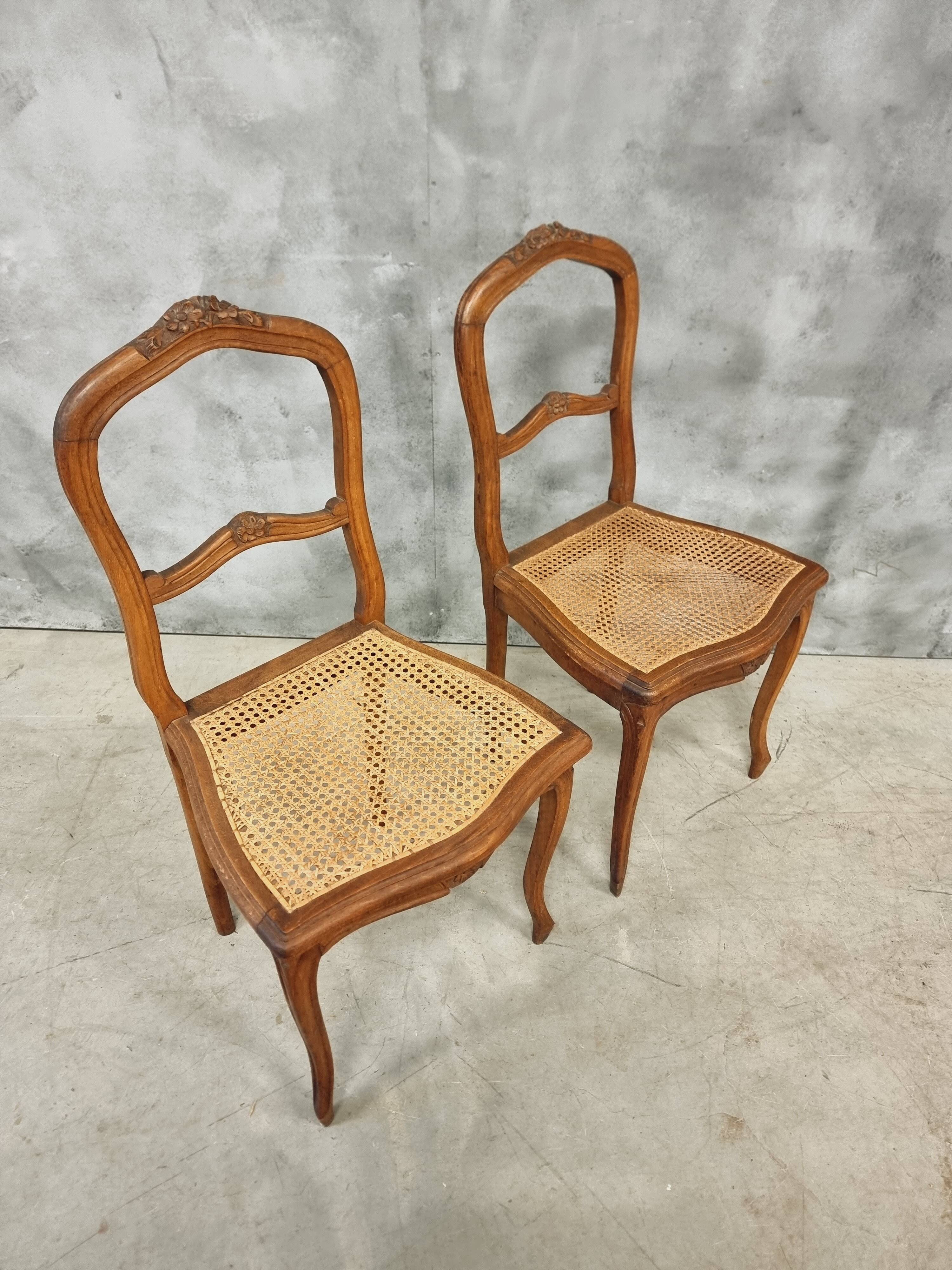 Set of antique French chairs dining chairs webbing and beech