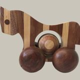 Small marquetry horse on wheels
