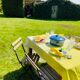 Belgian Linen Tablecloth Embroidered, Yellow Tyedie