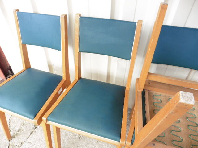 Lot de 6 chaises en skaï vert  1960