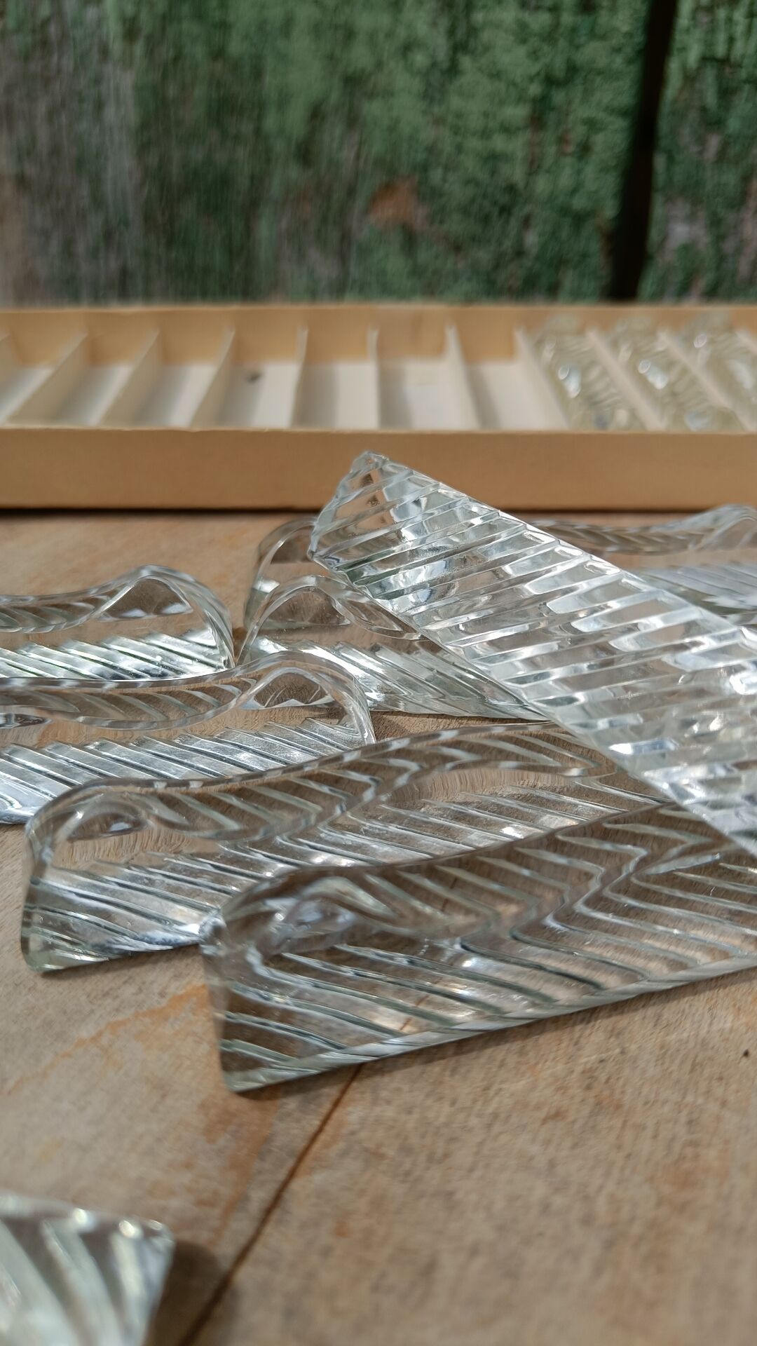 Lot de 12 porte-couteaux doubles vintage en cristal avec boîte