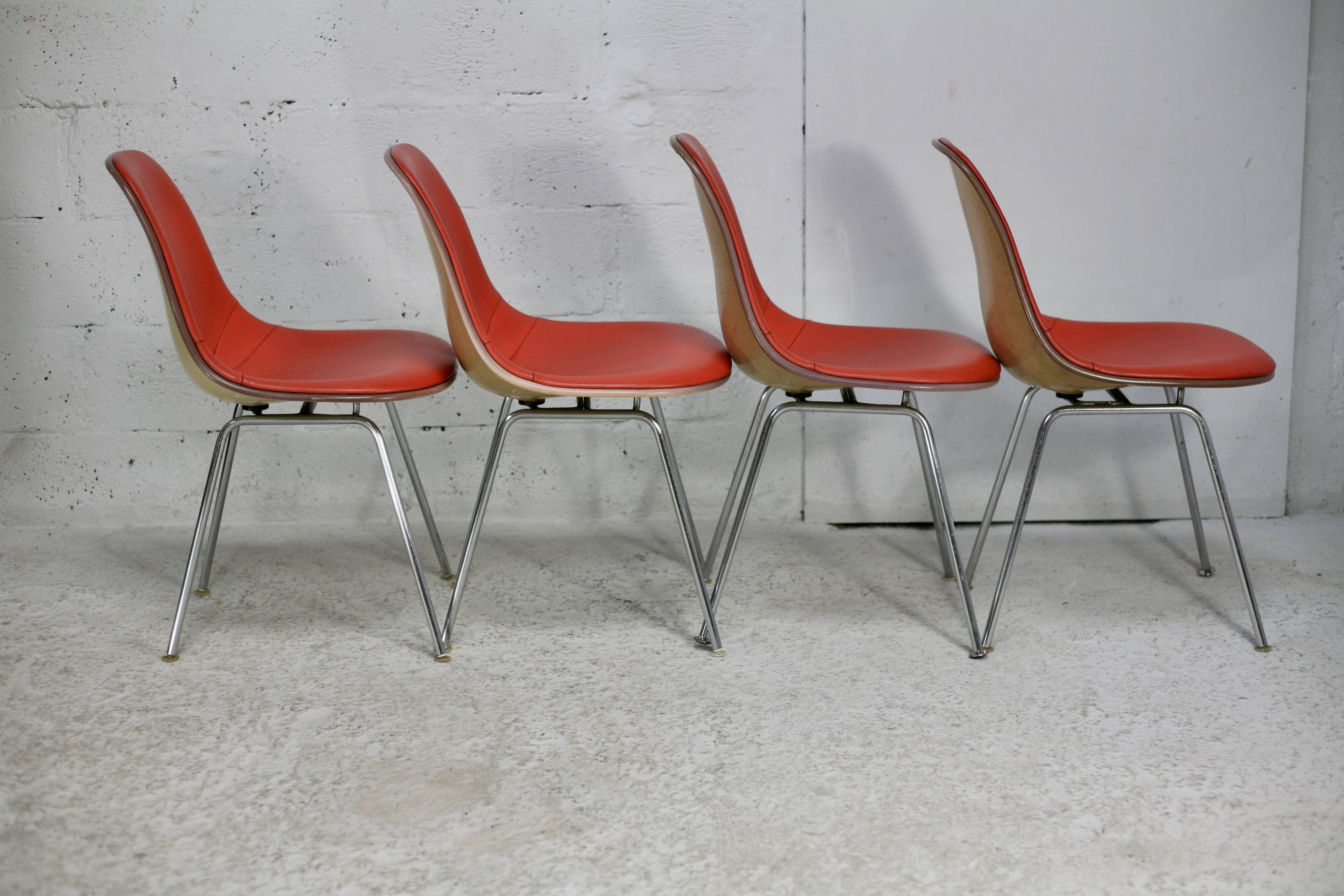 Ray & Charles Eames, Herman Miller edition, set of 4 orange chairs. Circa 1960