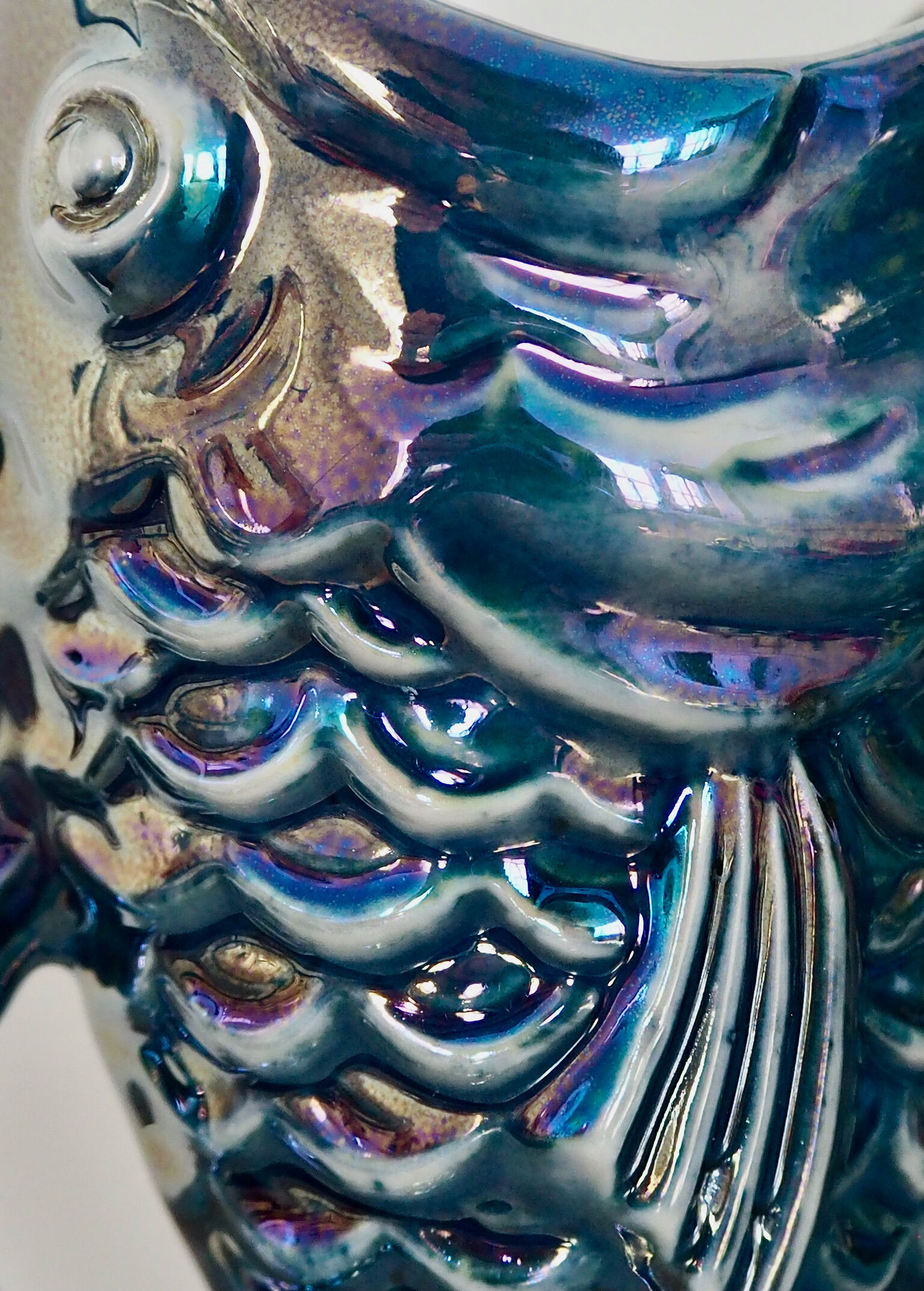 Blue lustre porcelain fish jug