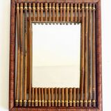 Antique French Art Deco Bamboo and Wood Wall Mirror, Early 20th Century