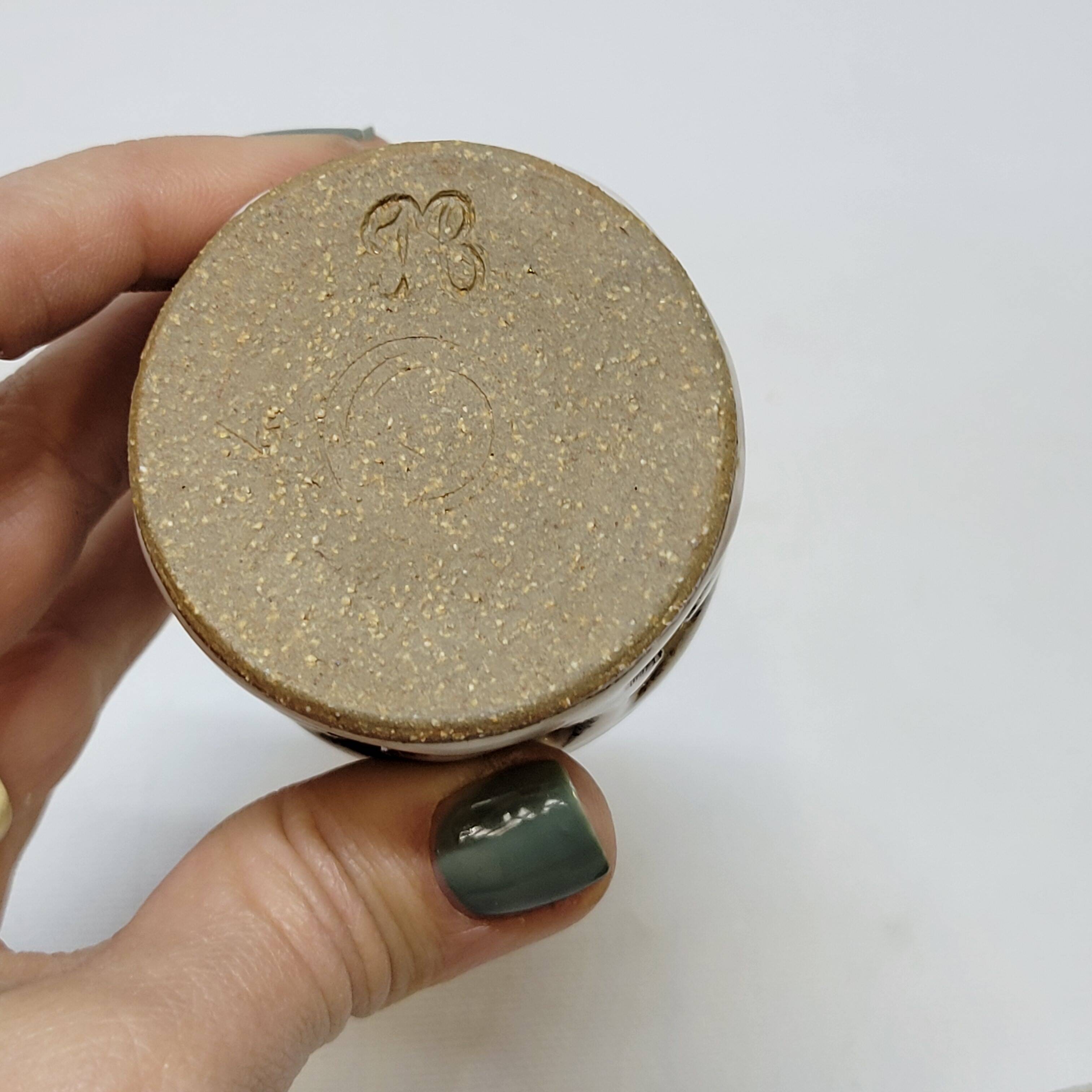 2 Ceramic Stoneware Egg Cups Signed by a Ceramist to Identify