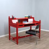 Vintage red lacquered writing desk Italian rustic design 1960s
