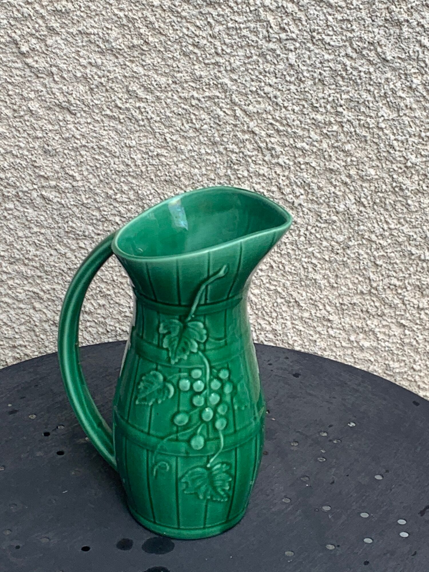 Green enamelled ceramic slurry jug Sarreguemines France